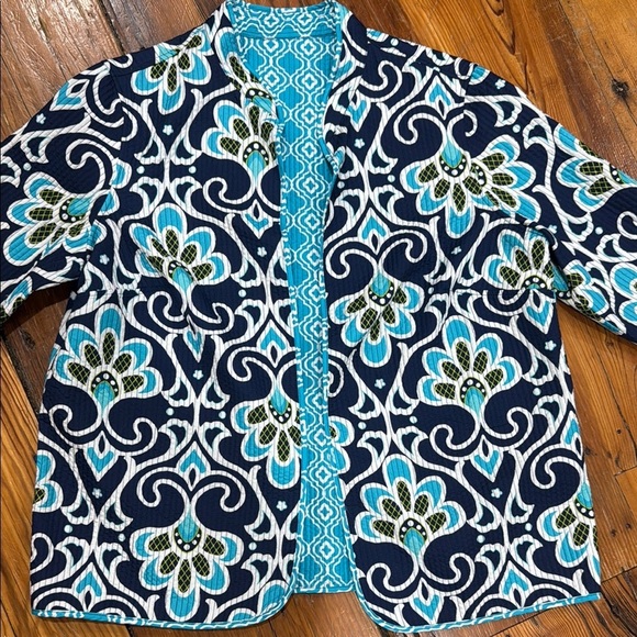Alfred Dunner Reversible Vibrant Floral Light Jacket in Blue and White size 2XL - Picture 2 of 8